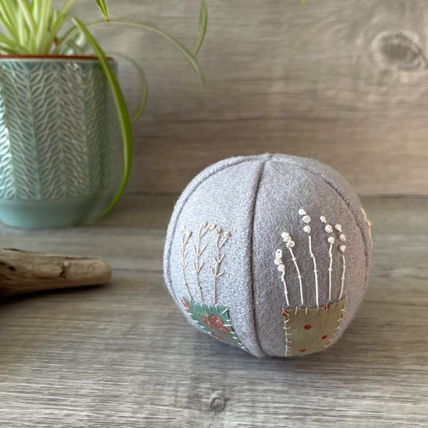 Embroidered Wool Plant Pot and Botanical Decorative Sphere Ball 