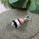 Black Rose Glass Bead Pendant, Sterling Silver & Rhodonite - Chain is Optional