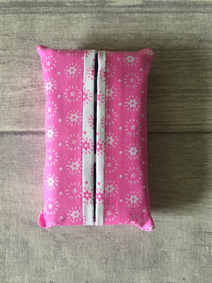 Pocket tissue packet cover, tissue cover, bright pink, travel tissue case,