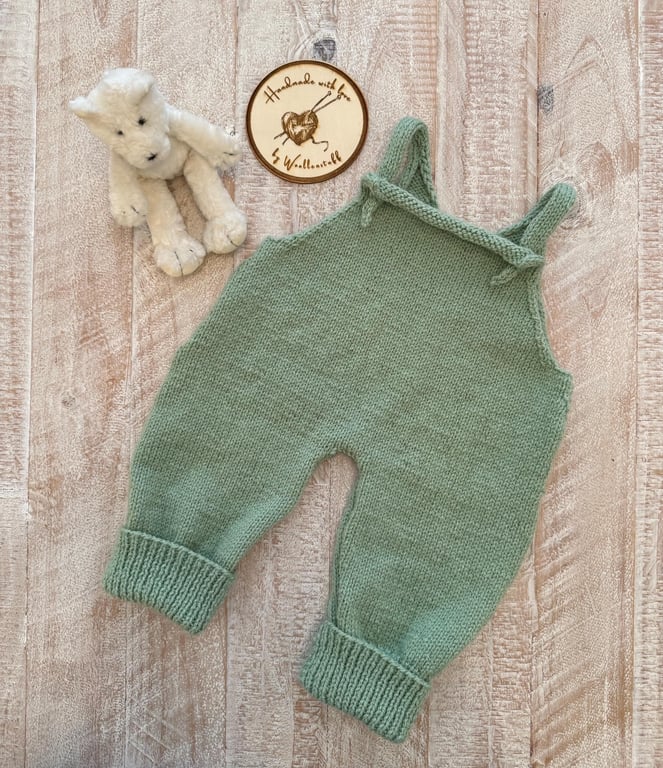 Made To Order Handknitted Stork Baby Dungarees Jumpsuit 6 sizes. Any colour.