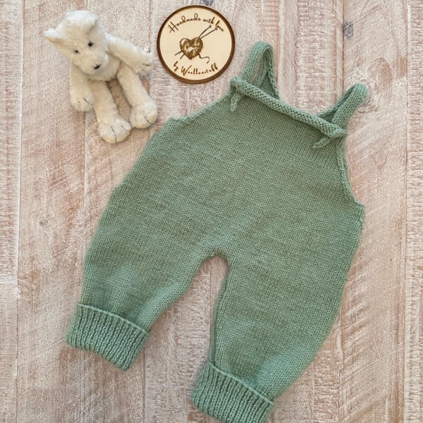 Made To Order Handknitted Stork Baby Dungarees Jumpsuit 6 sizes. Any colour.