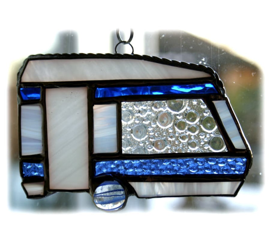 Caravan Suncatcher Stained Glass Classic Blue Camping  