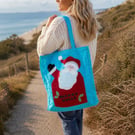 Jolly Santa Christmas Patchwork Tote Bag Large Festive Shopping Bag Gift 