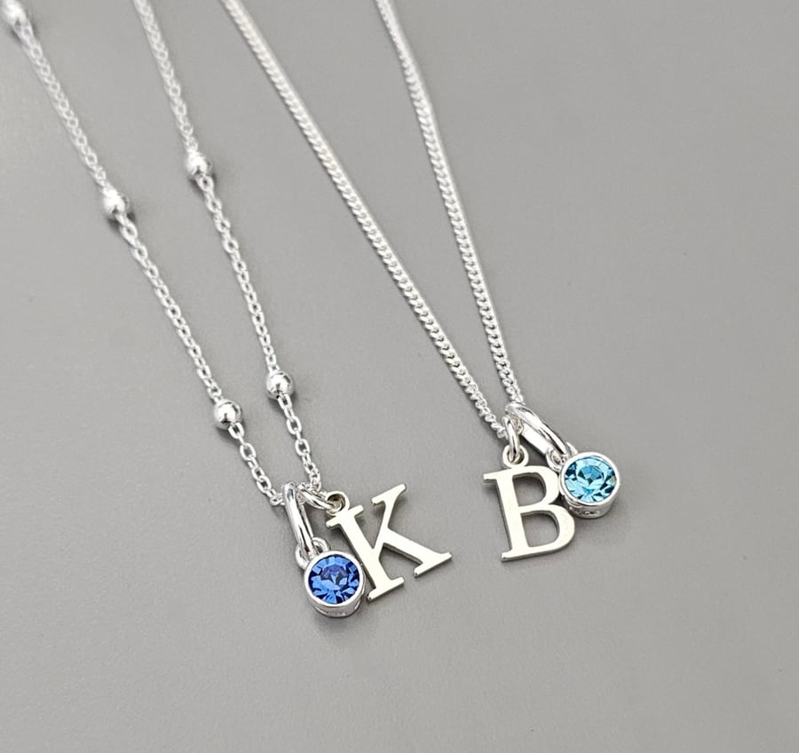 Sterling Silver Initial and Birthstone Personalised Necklace, 925