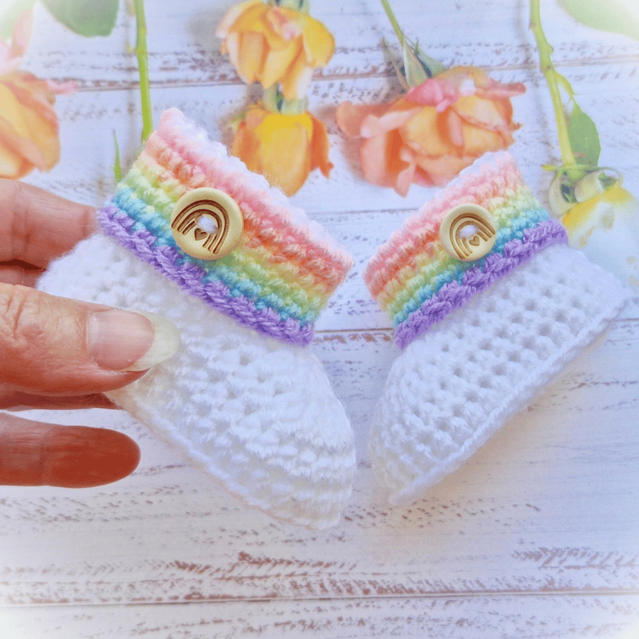 Crochet Rainbow Baby Booties – Newborn to 6 Months