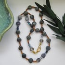 'Sea Whispers' teal, blue and bronze glass beaded necklace 