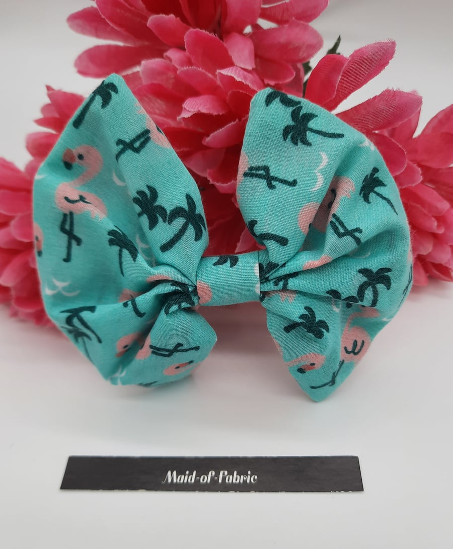 Hair bow slide clip in flamingo fabric. 3 for 2 offer.   