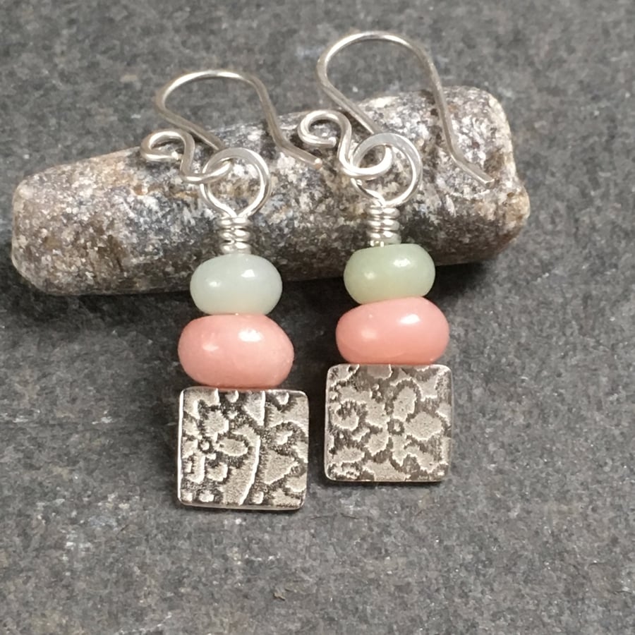 Earrings, Jade & Amazonite blossom dangle earrings