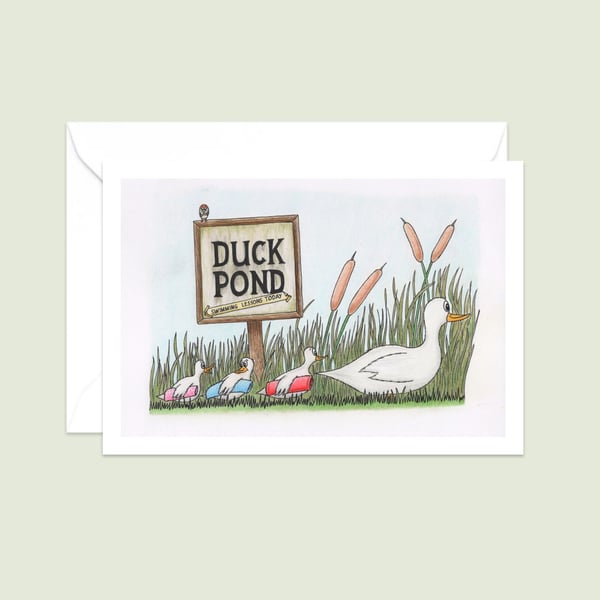 Ducks Greeting Card: Hand Drawn Pencil Illustration (213)