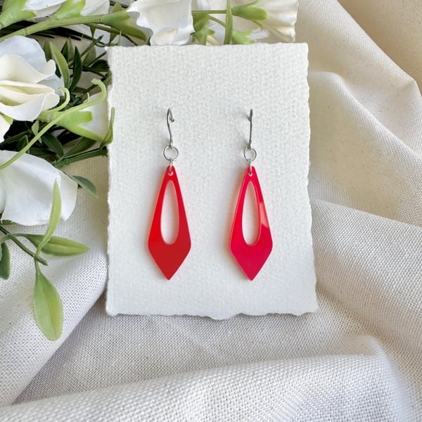 Marbled Red Teardrop Earrings - Laser Cut Acrylic Drops