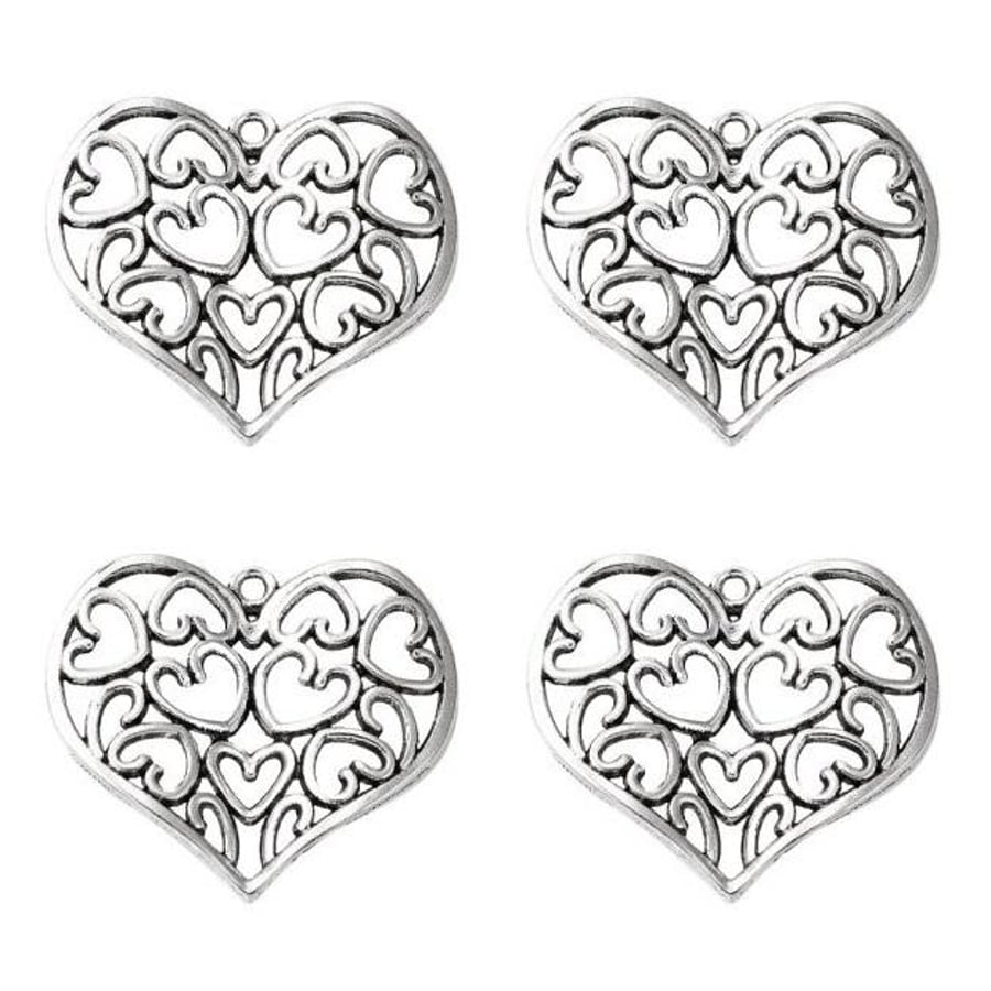 Tibetan Silver Pendants - Antique Silver, 37mm - Pack of 4x - Durable Pendants f