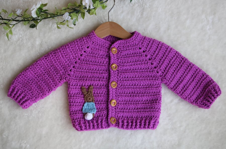 Crochet Baby Cardigan - 0-3 Months -- Fuchsia Pink - Baby Girl Easter Gift