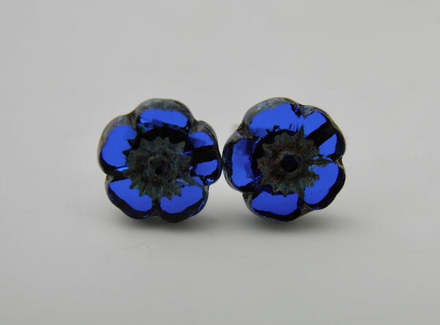 Royal Blue Flower Post Earrings