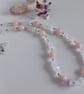 Blush Rose Quartz & Clear Quartz Necklace, Handmade Beaded Gemstone Choker - Image 3