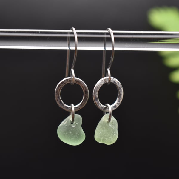 Scottish Sea Glass and Recycled Sterling Silver Earrings, Light Green