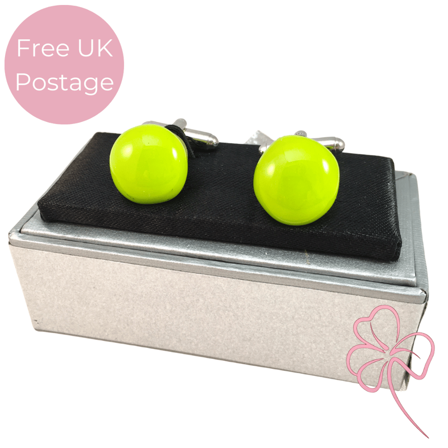 Spring Green Fused Glass Cuff Links