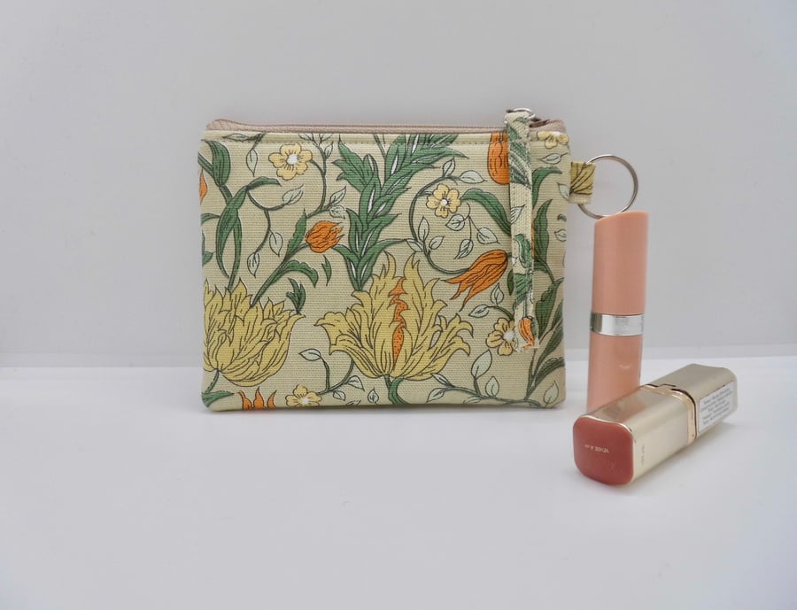 SOLD Zipped purse in Wild Tulip fabric beige floral