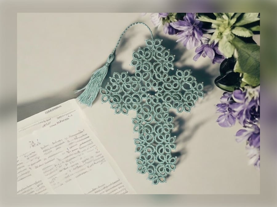 Tatted lace cross bookmark 