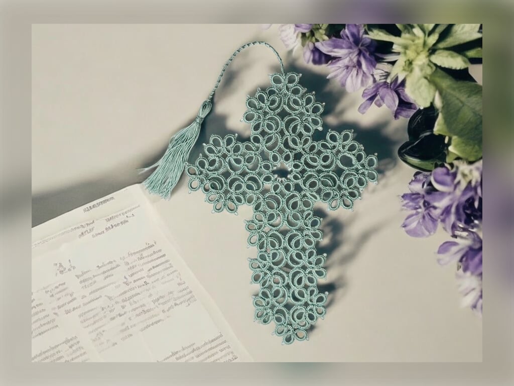 Tatted lace cross bookmark 