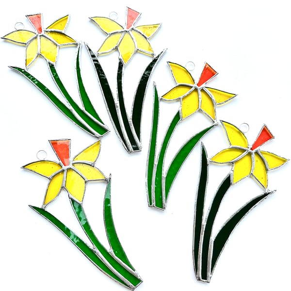 Stained Glass Daffodil Suncatcher - Handmade Hanging Window Decoration 