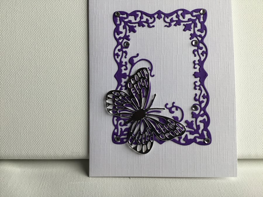 Pretty silver butterfly card for any occasion. CC346