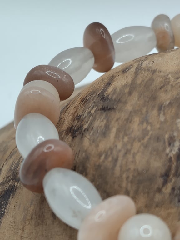 Shroom Core v2. Moonstone, Peach Adventurine and Gray Quartz Stone Bracelet by B