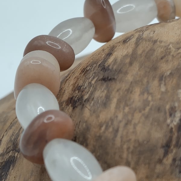Shroom Core v2. Moonstone, Peach Adventurine and Gray Quartz Stone Bracelet by B