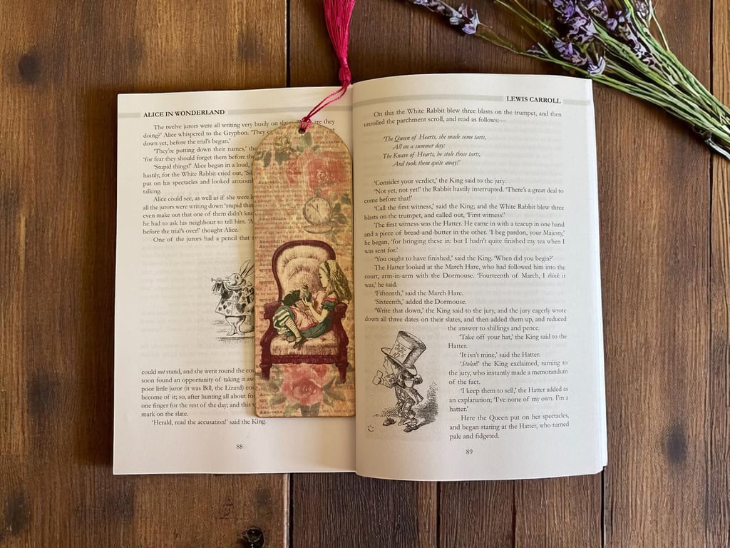 Bookmark, wooden decoupage bookmark, Alice in Wonderland