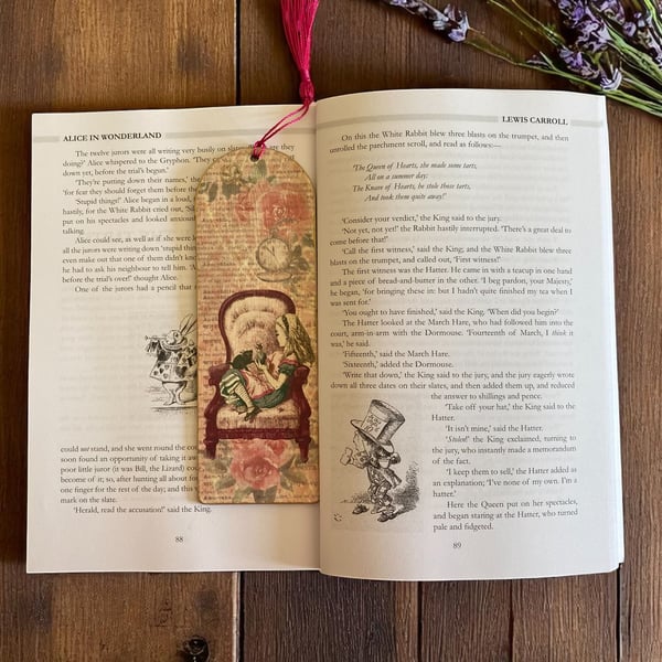 Bookmark, wooden decoupage bookmark, Alice in Wonderland