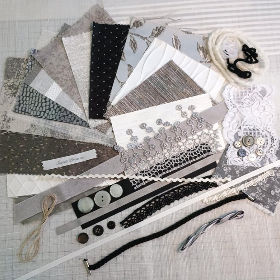 Textile inspiration bundle - Muted silver pewter steel metallic Christmas Crafts