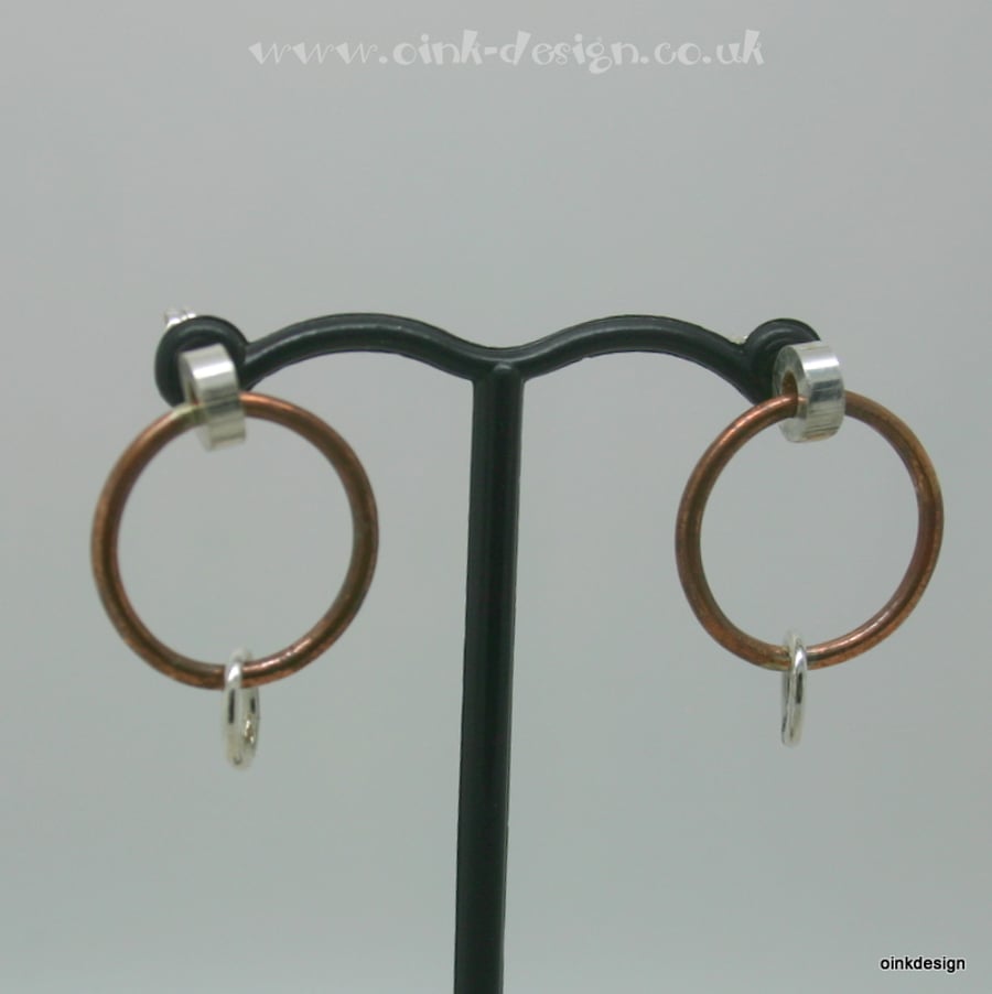  Sterling silver and copper circle stud earrings