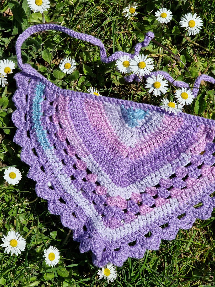 Pastel pink, purple and blue bandana, crochet bandana, cotton bandana