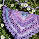 Pastel pink, purple and blue bandana, crochet bandana, cotton bandana
