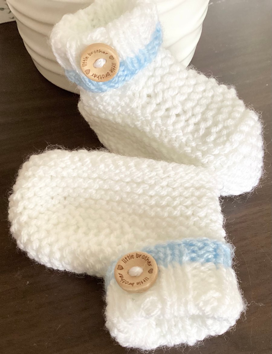 White knitted little brother baby booties