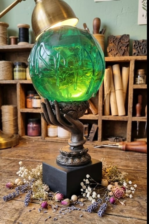 Emerald  Seer Ball with Hand Stand
