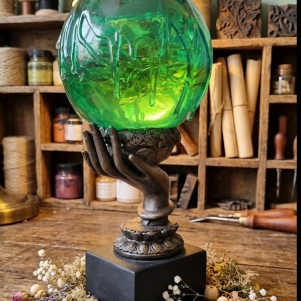 Emerald  Seer Ball with Hand Stand