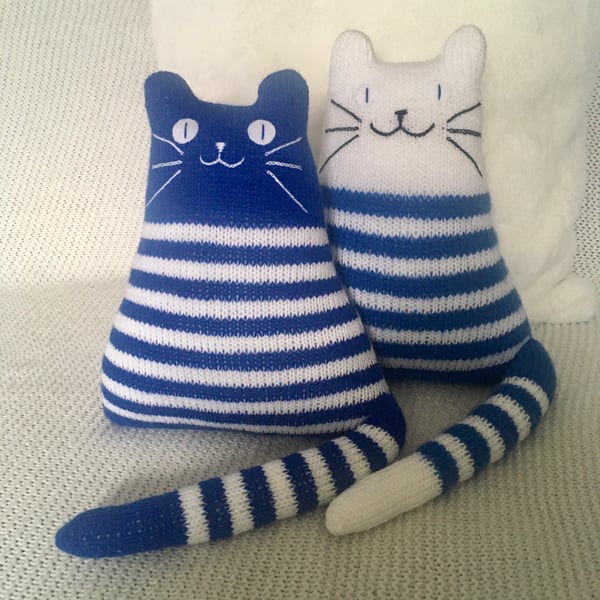 Nautical  Knitted animal cat plushie, Breton  cat  dolls