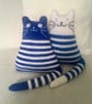 Nautical  Knitted animal cat plushie, Breton  cat  dolls
