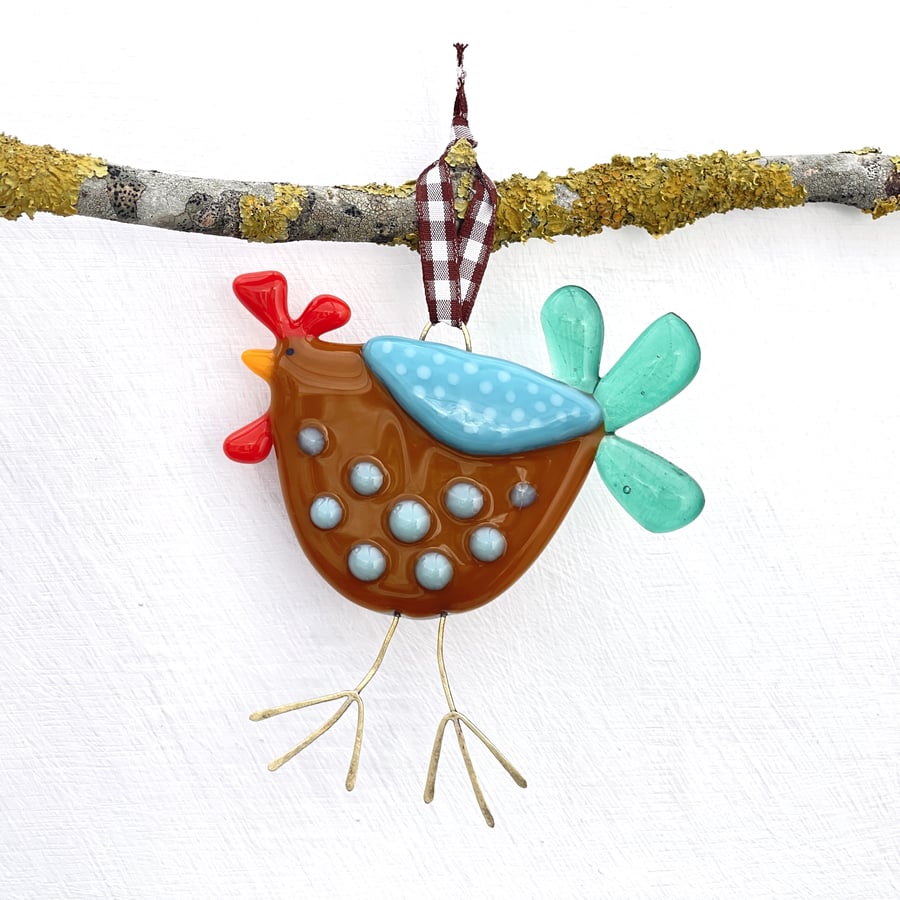 Spotty Fused Glass Chicken Decoration