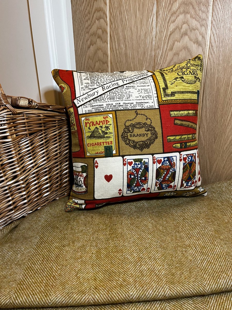 Vintage Minor Vices Linen Cushion casino theme man cave reclaimed fabric