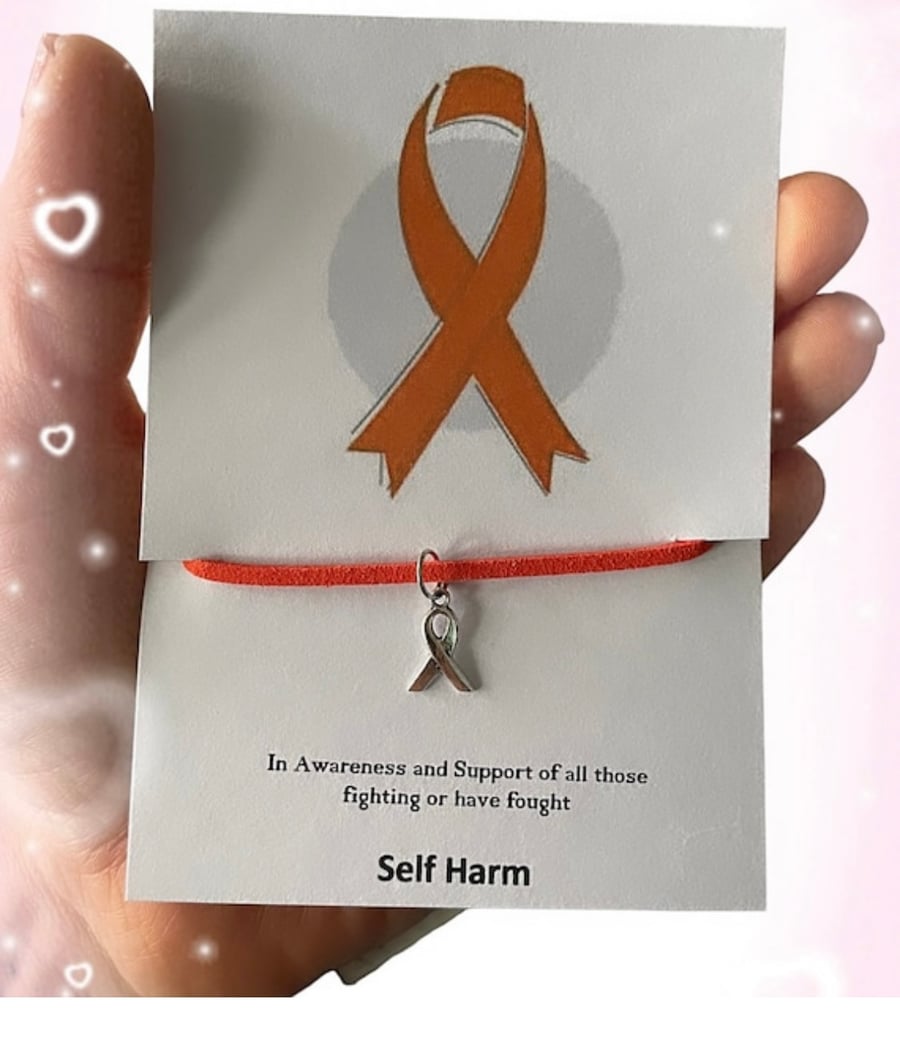 Self harm awareness ribbon charm corded wish bracelet gift 