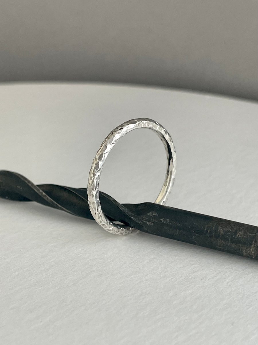 Sterling Silver Stacking Ring 2mm - Hammered-Sparkly Sizes H-Z - Handmade