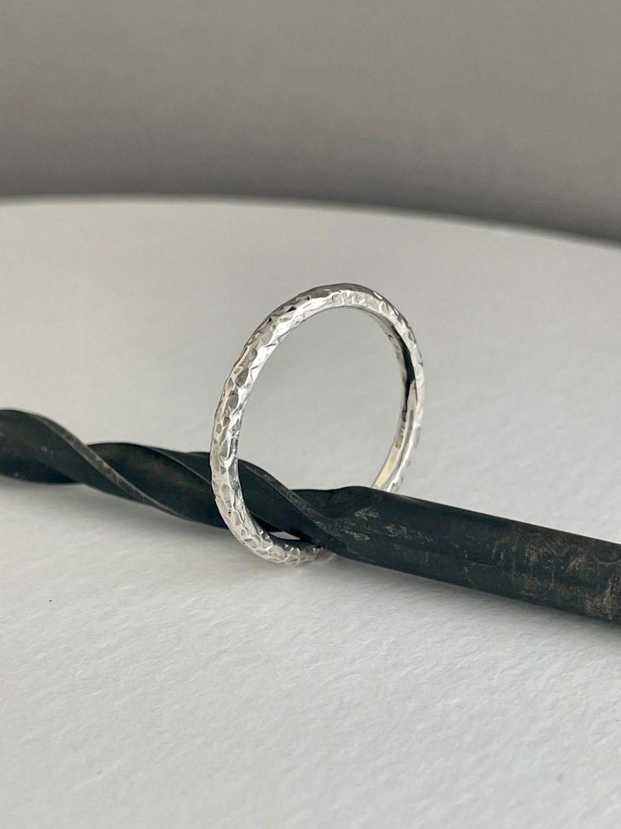 Sterling Silver Stacking Ring 2mm - Hammered-Sparkly Sizes H-Z - Handmade