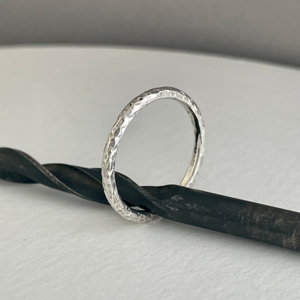 Sterling Silver Stacking Ring 2mm - Hammered-Sparkly Sizes H-Z - Handmade