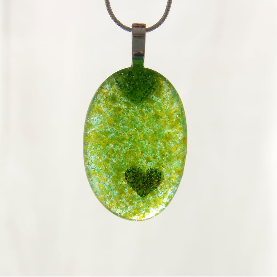 Hidden heart green glass necklace