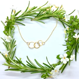 Mother Daughters Family Gold Plated Silver Necklace Three Circles 