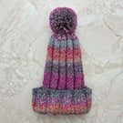 Hand kitted adult multicoloured bobble hat