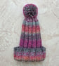 Hand kitted adult multicoloured bobble hat