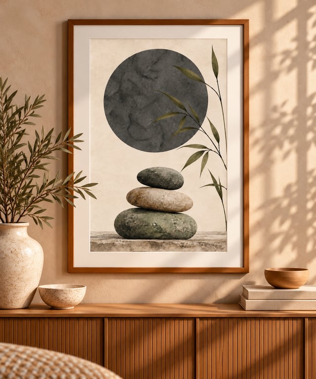 Stacked Stones Wall Art - Japandi Zen Print (Physical Print)