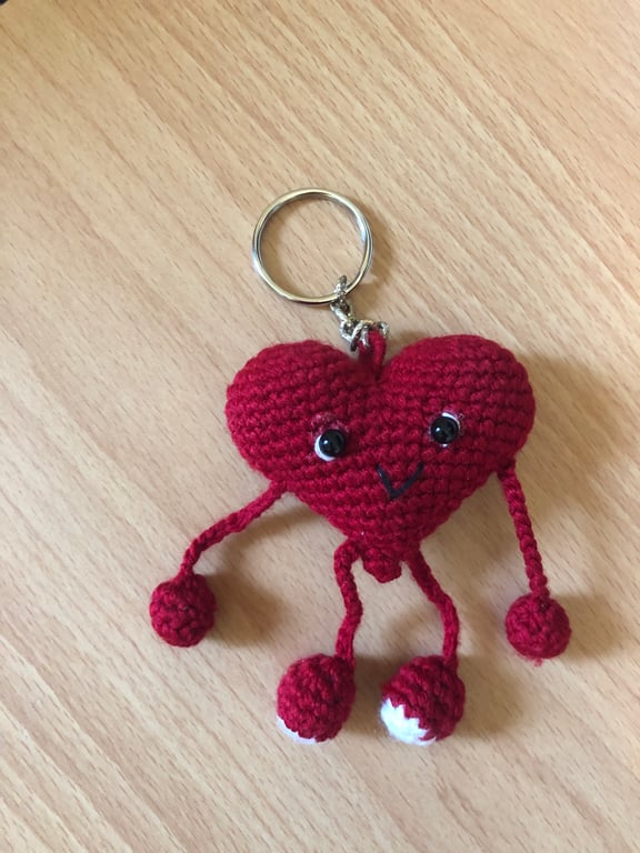 Crochet Heart Keychain with Waddling Arms